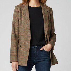 JustFab Plaid Blazer Brown Red Blue One Button Lined Jacket XL